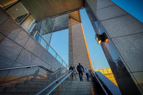 A photo of some external steps viewed from the bottom