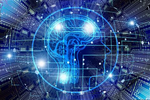 Outline head on background of printed circuit board