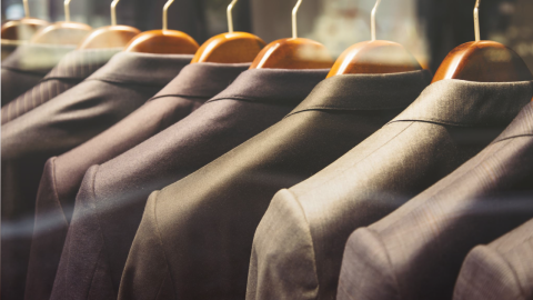 Row of jackets on hangers