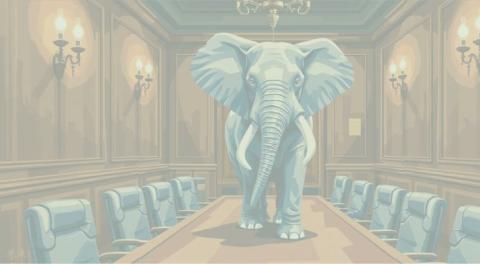 An elephant on a boardroom table
